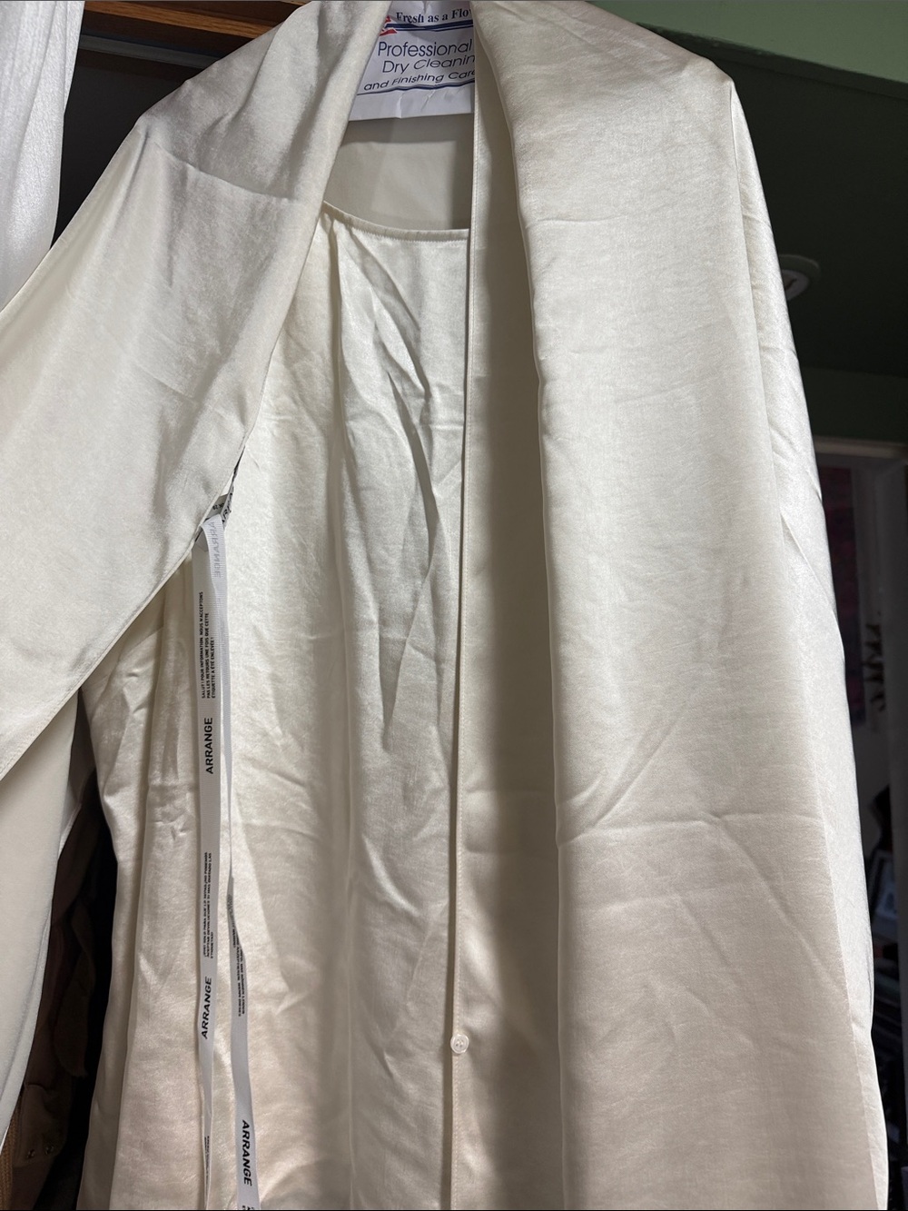 Cream Satin Open-Front Trench Coat